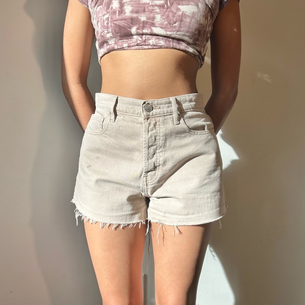 Tan high rise shorts
